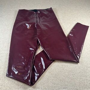 Commando Burgundy Faux Patent Leather Leggings Size L Shimmer Shiny